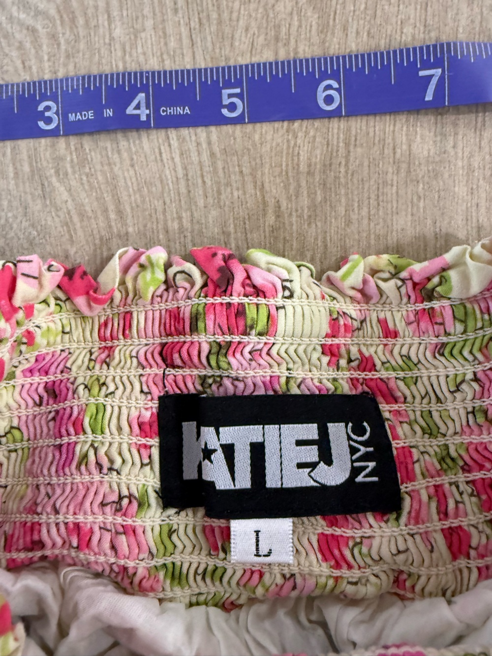 Katie J NYC Pink Floral Smocked Puff Sleeve Top Skirt Set L Bloomingdales - Picture 8 of 11
